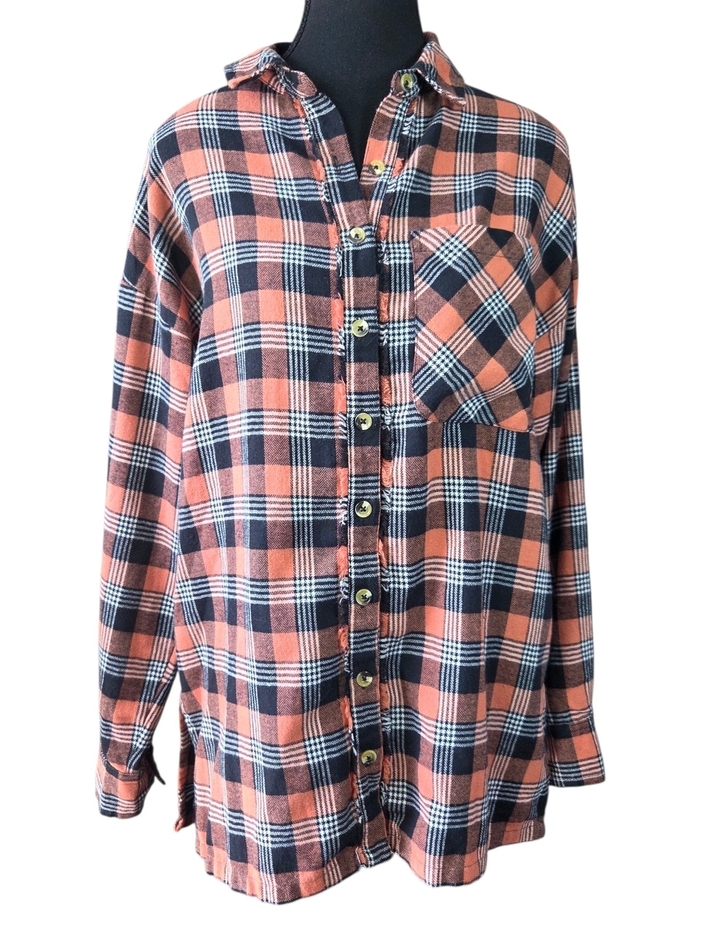 Hurley Orange and Black Plaid Button-Down Shirt Oversized  Size XS - Picture 2 of 8